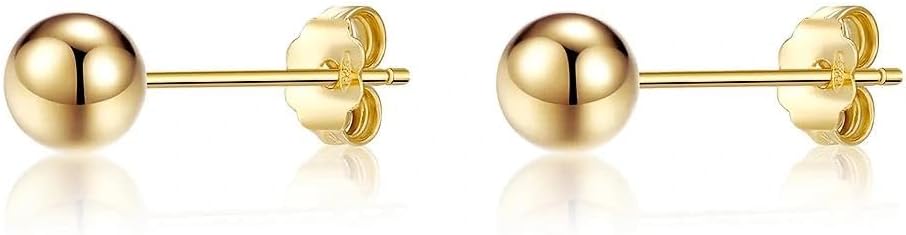 14K Gold Smooth Ball Stud Earrings - Minimalist Bead Daily Wear Earring