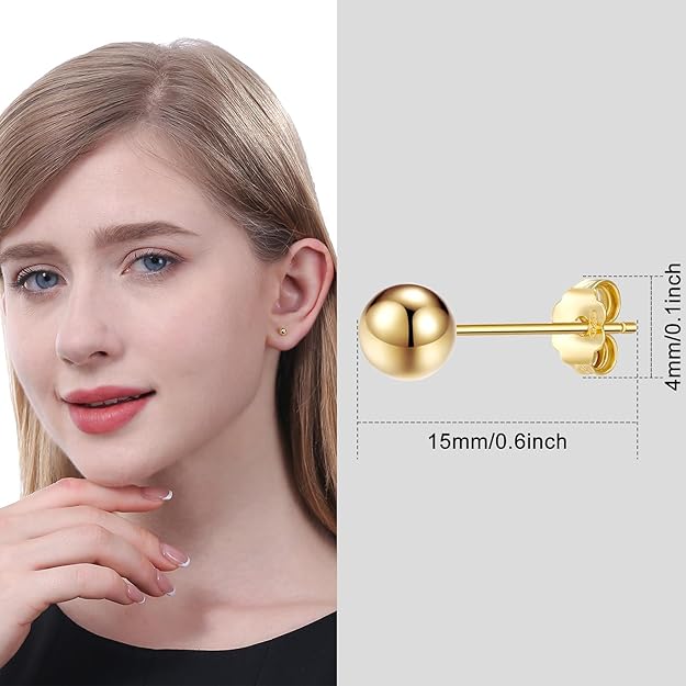 14K Gold Smooth Ball Stud Earrings - Minimalist Bead Daily Wear Earring